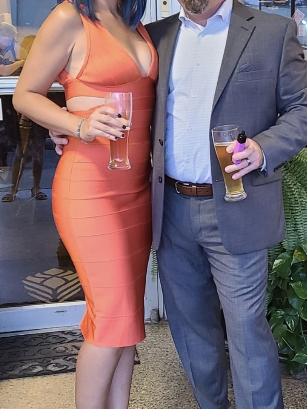 Herve Leger X Forever 21 Bright Orange V-Neck Sleeveless Dress